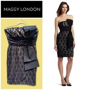Maggy London Strapless Floral Lace Dress Sz 14